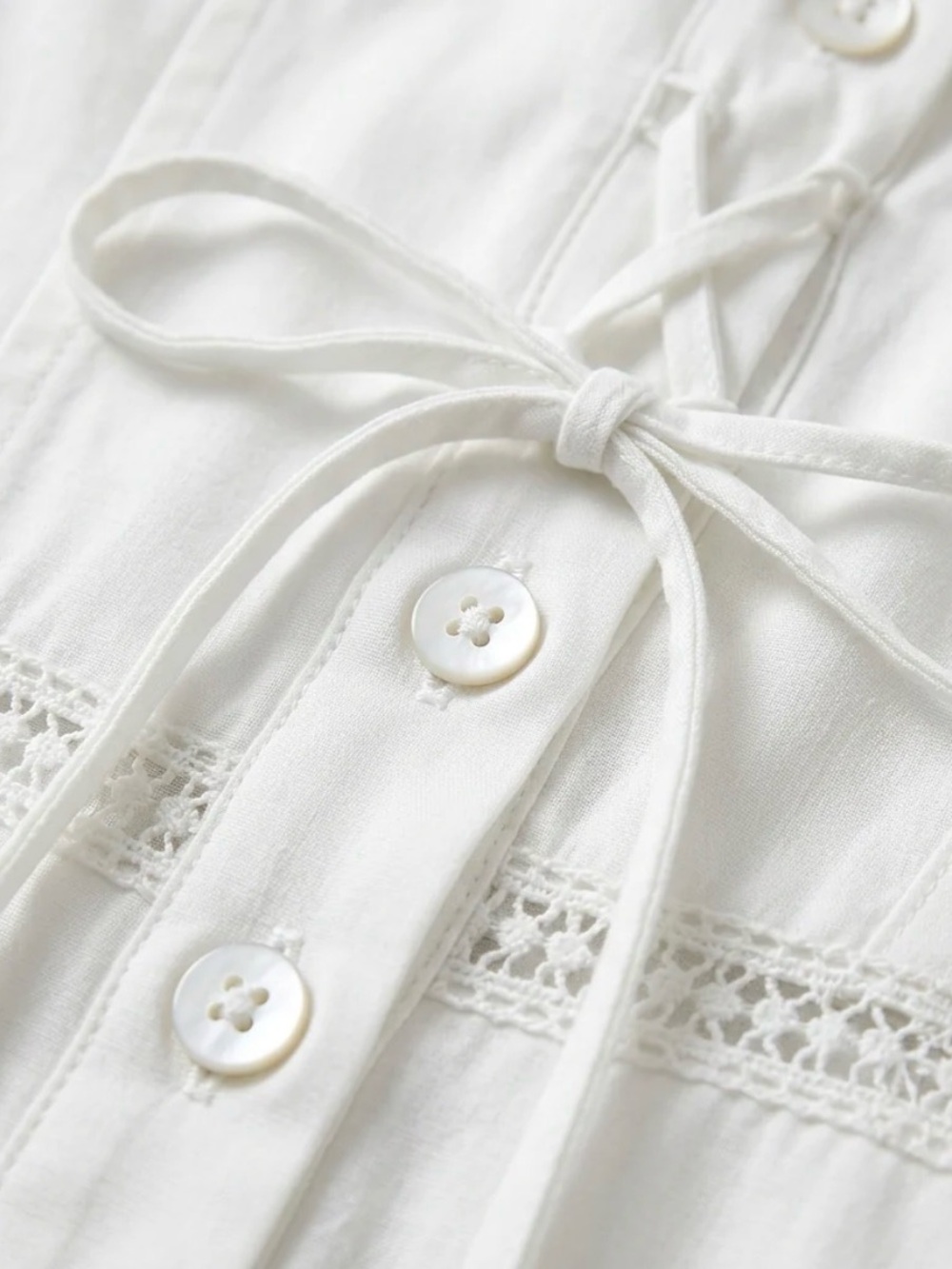 White Button-Front Sundress with Lace Trim - Picture 2 of 7